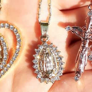 CZ crystal virgin Mary necklace gold